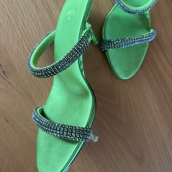 Zara Satin Crystal Strappy Heeled Sandals - Size 37 - Picture 6 of 7